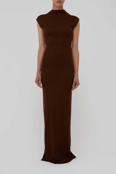 Ala Silk-Blend Maxi Dress in Brown